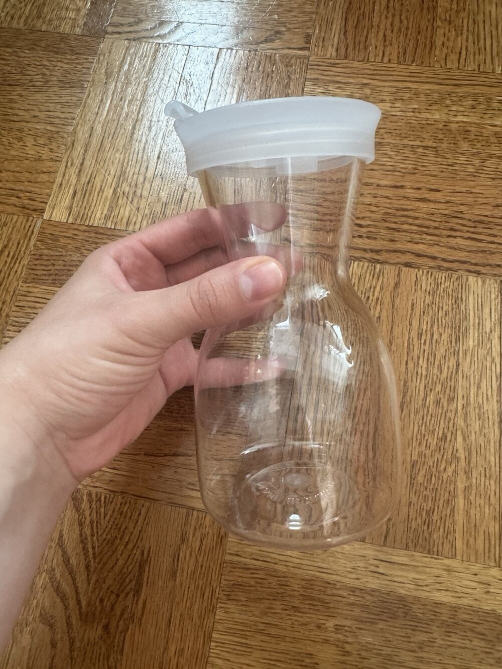 Clear Plastic Decanter Carafe Salad Dressing Snap On Lid Juice Kitchen Storage